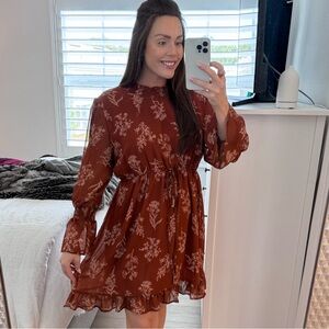Burnt Orange Turtleneck Mini Dress-Size XL